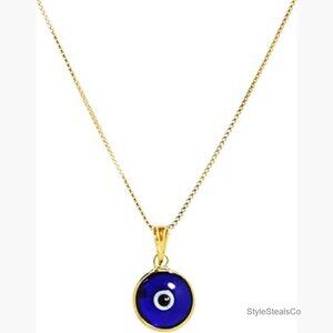 14K Gold Filled Box Chain Necklace 20 Inch Evil Eye Charm